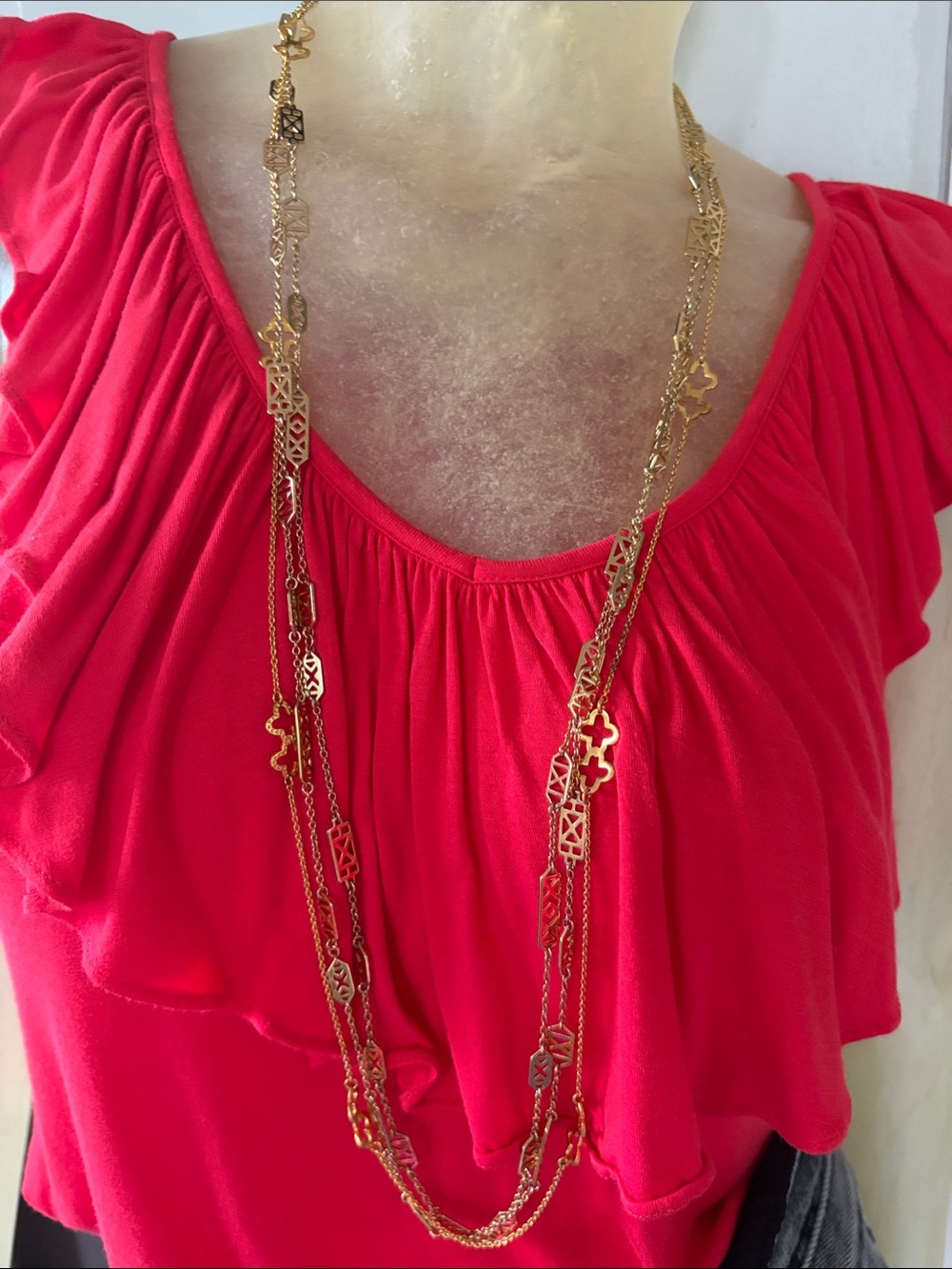 Bundle of 3 Stella & Dot Long Gold Multi-Chain Necklaces